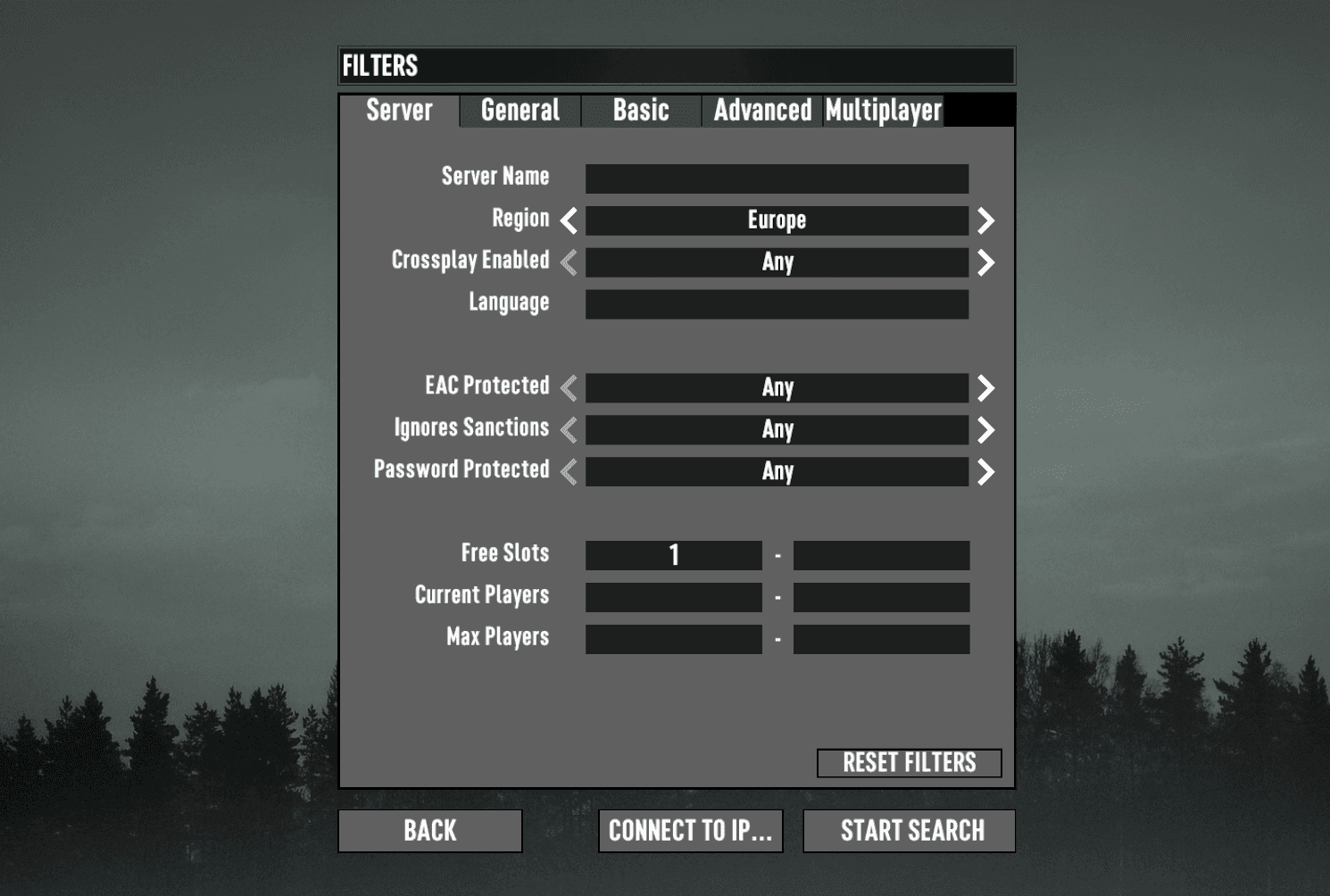 Server browser filters