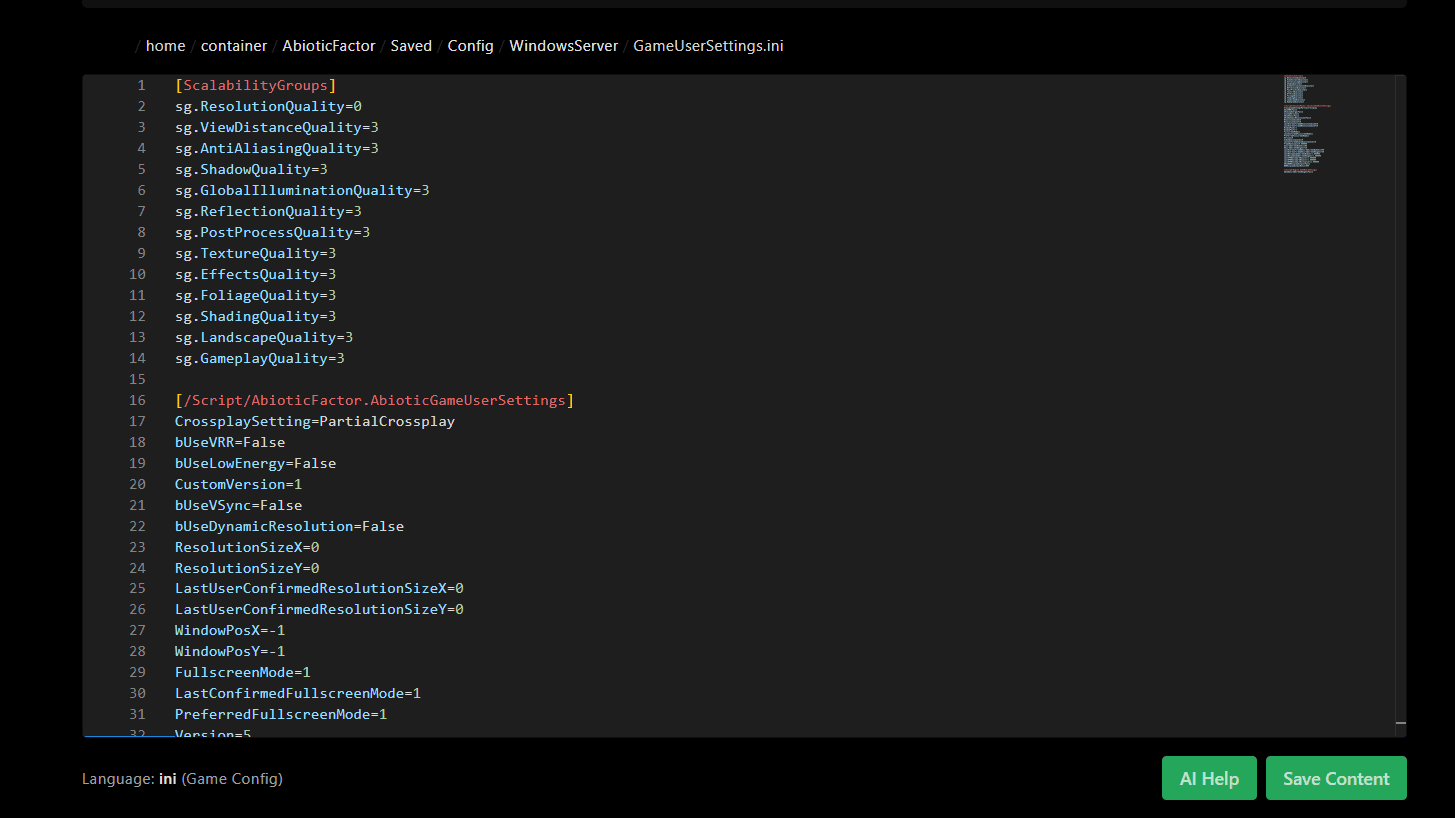 GameUserSettings.ini in editor