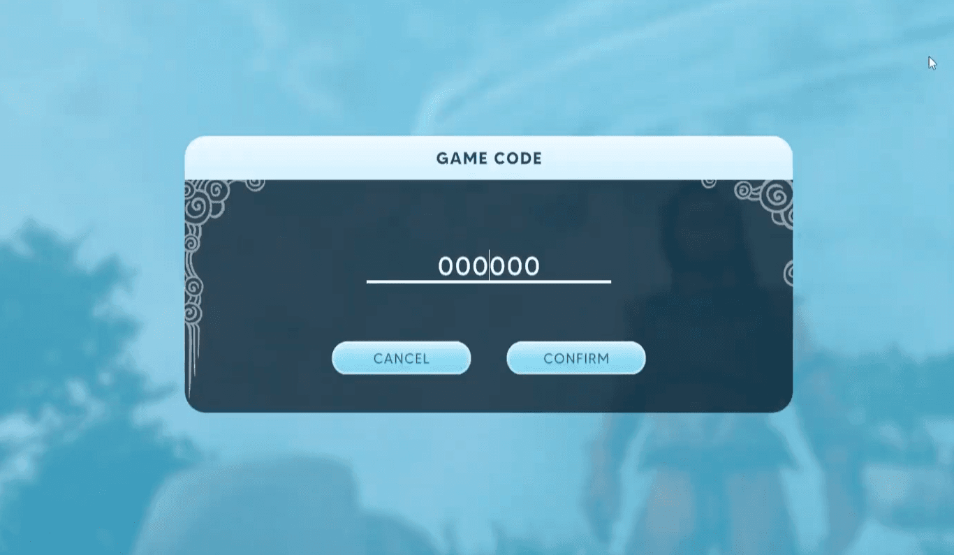 Game code entry dialog