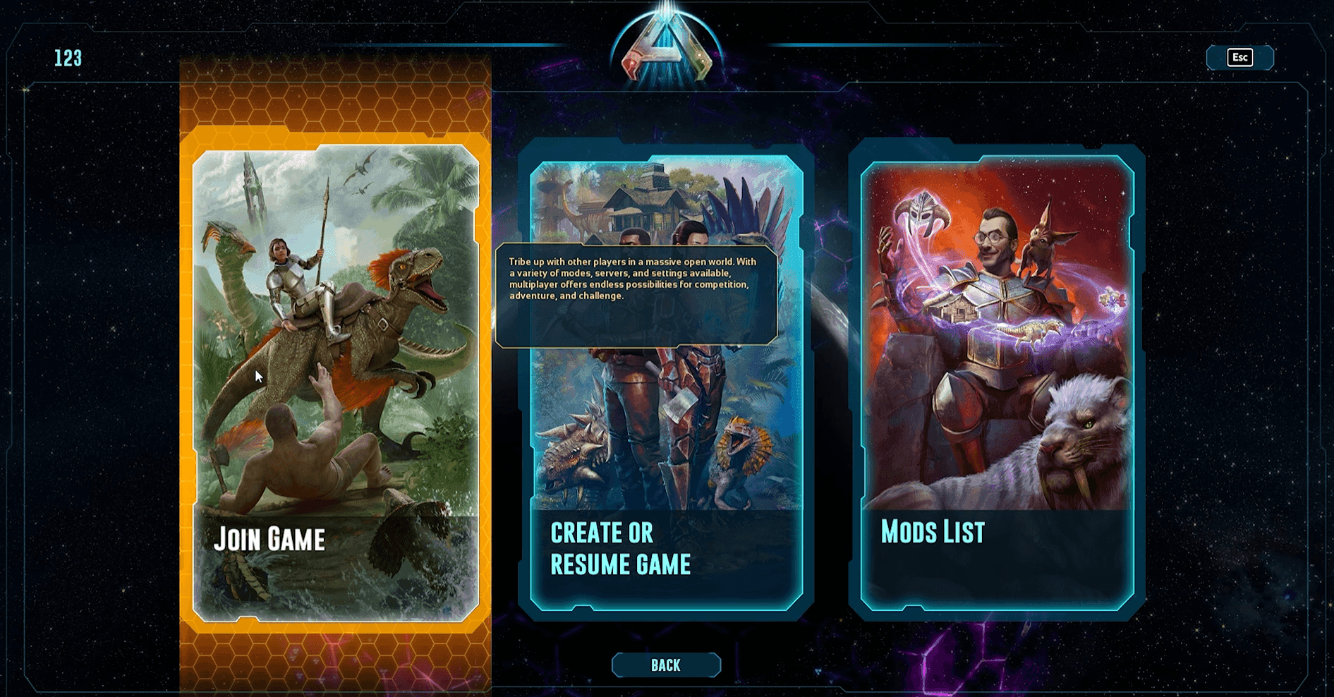 ARK SA main menu