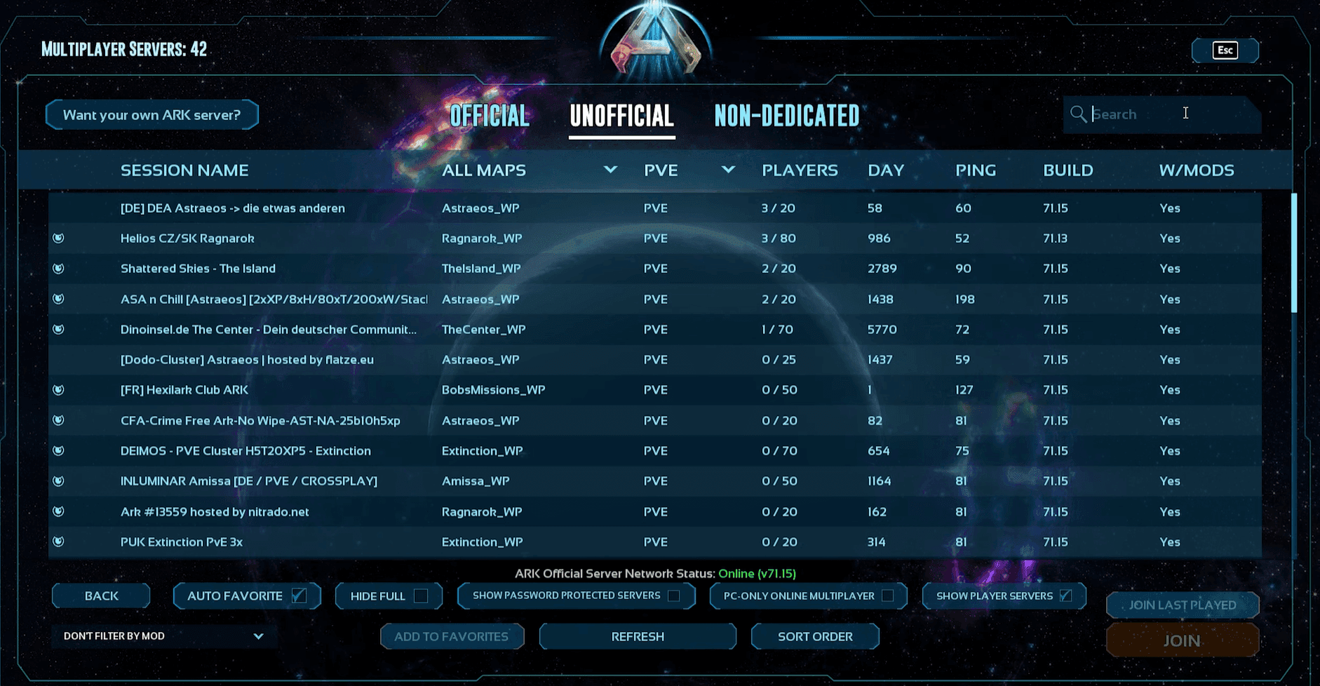 Server browser — Unofficial tab