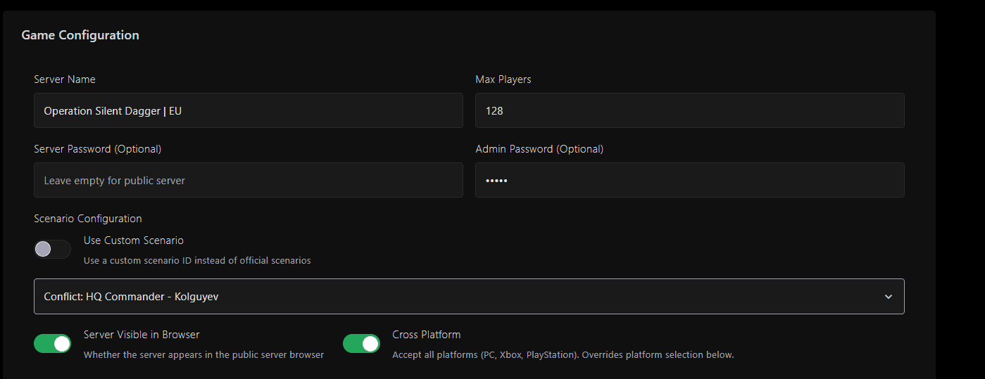 Config Editor scenario dropdown