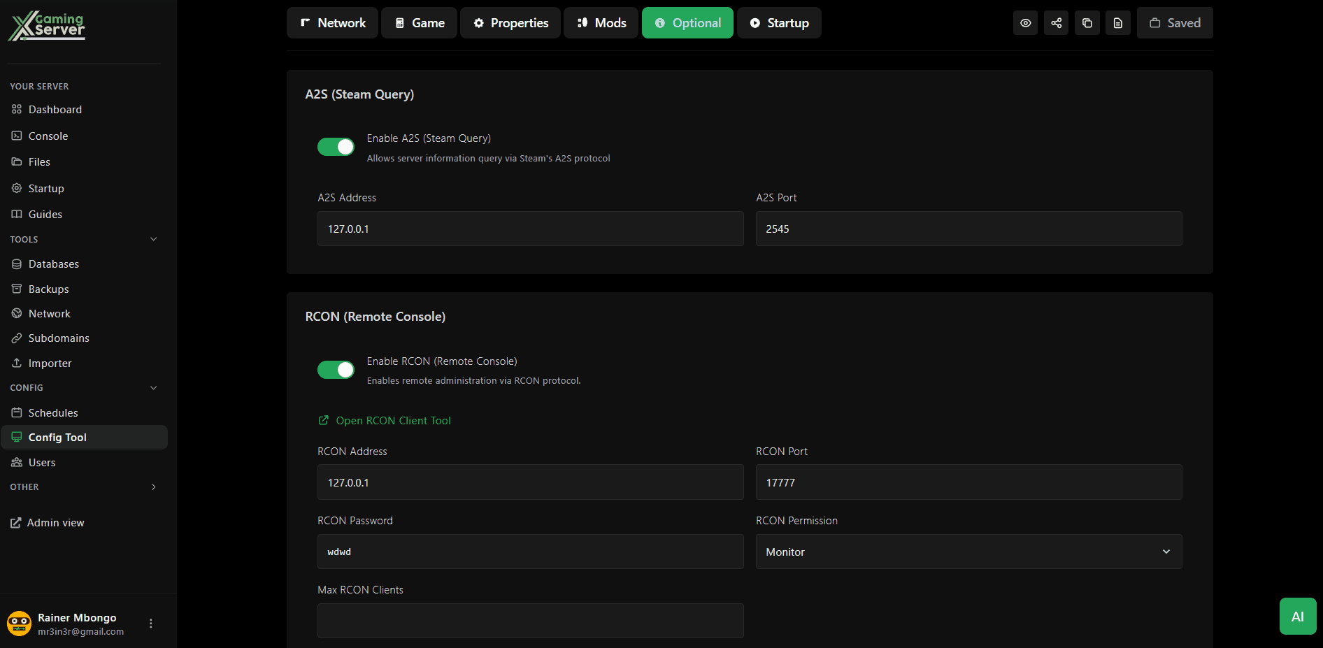 Config Editor Optional tab