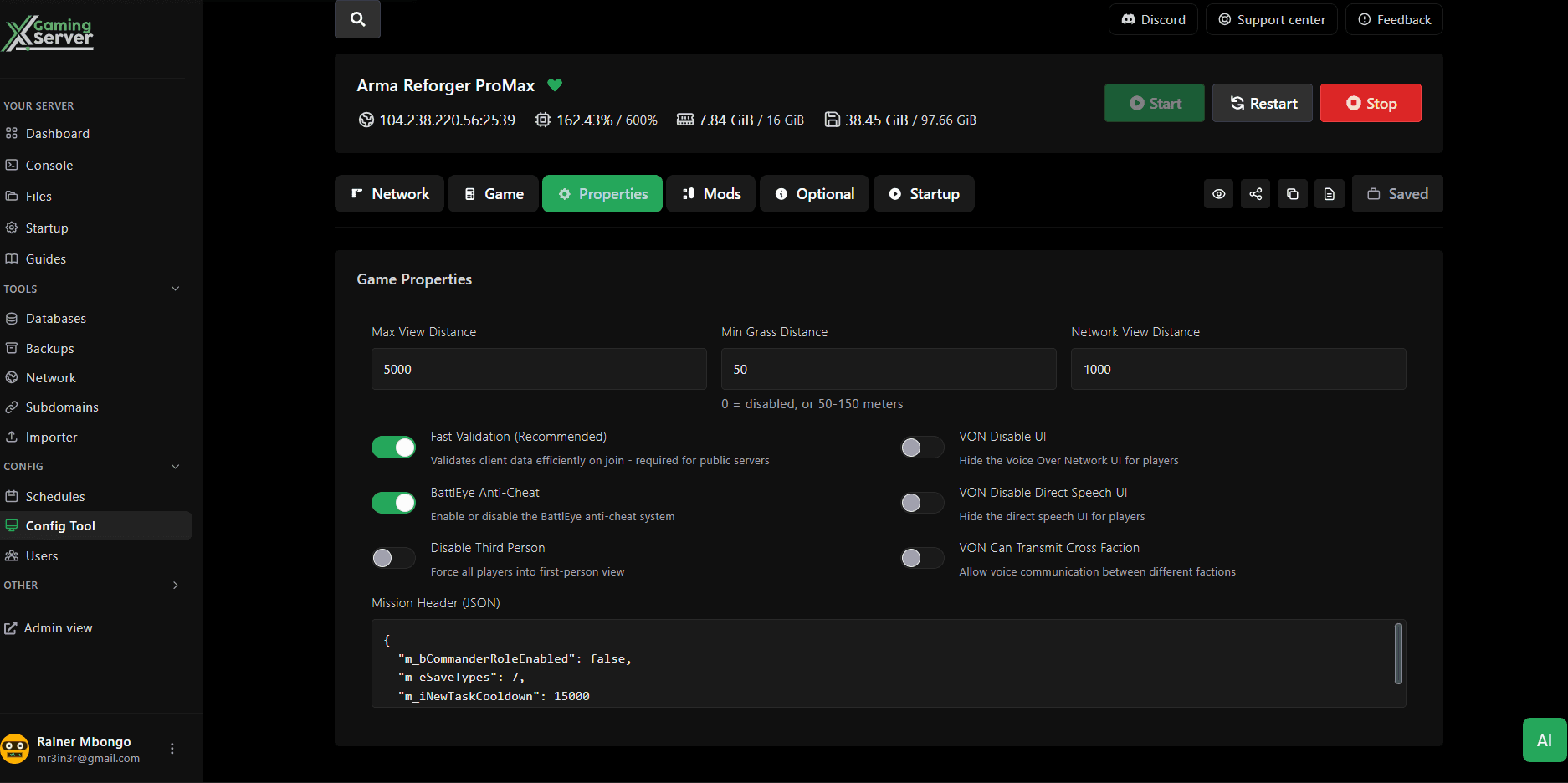 Config Editor Properties tab