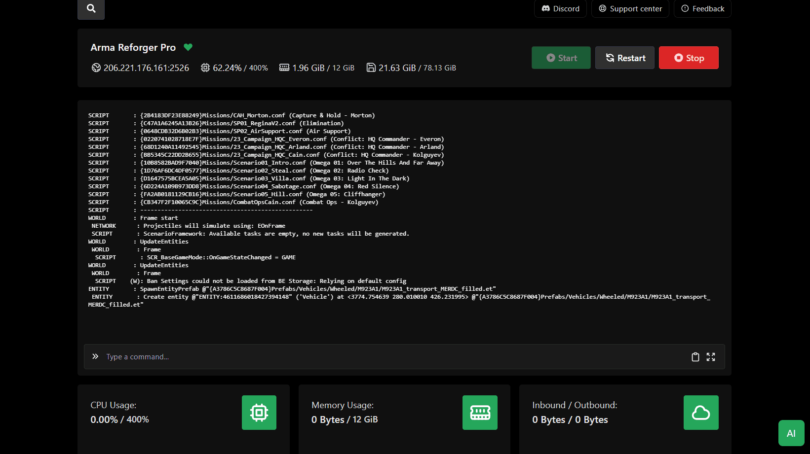 Console showing live server output