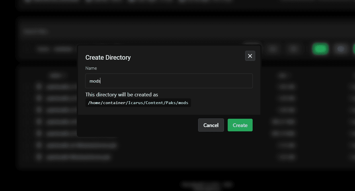 Create mods directory dialog