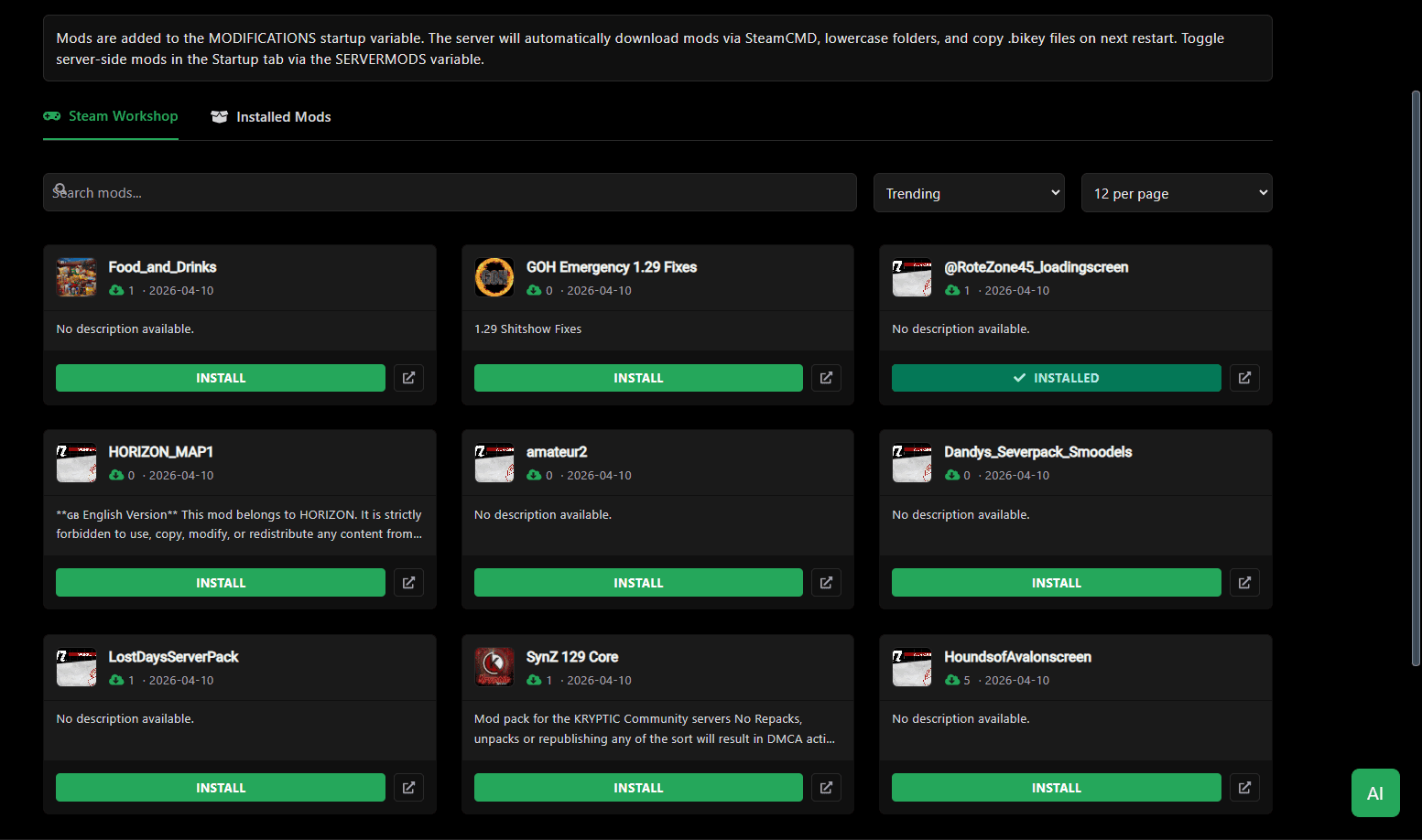 DayZ Workshop mod browser