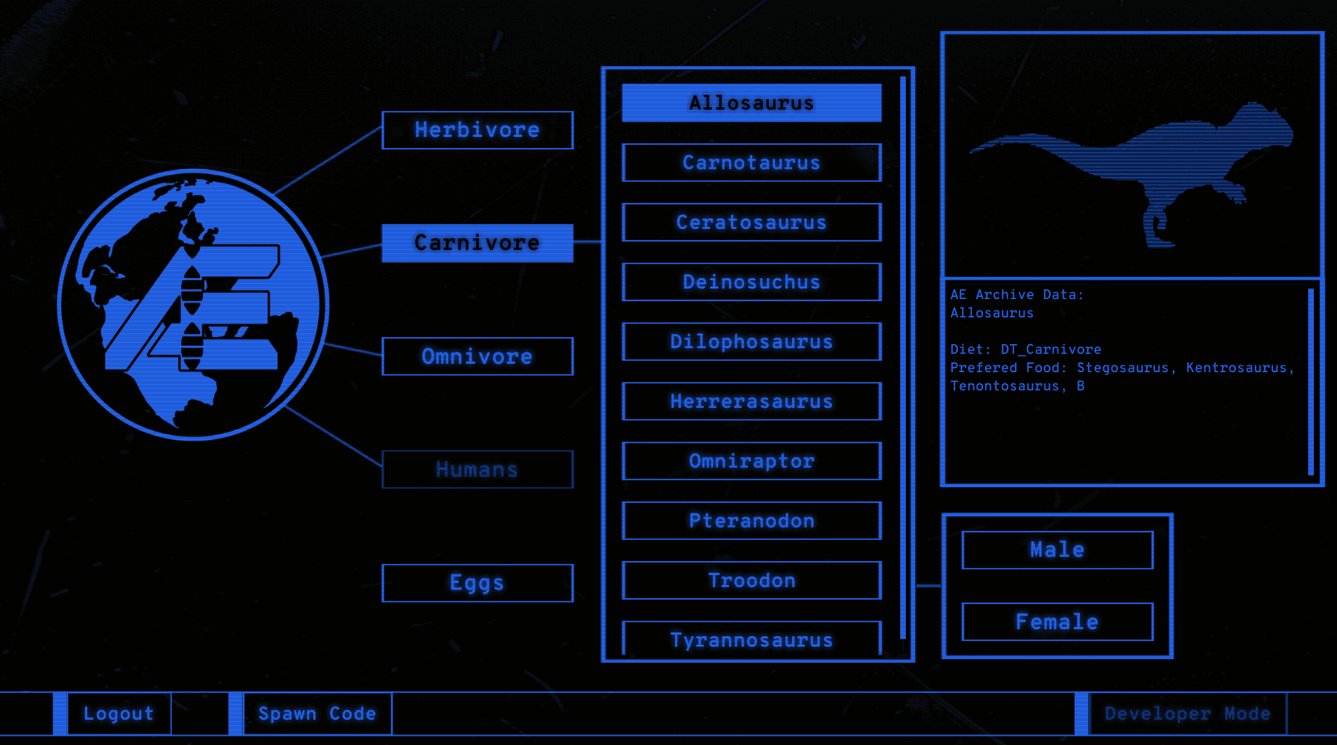 The Isle Evrima dinosaur selection menu
