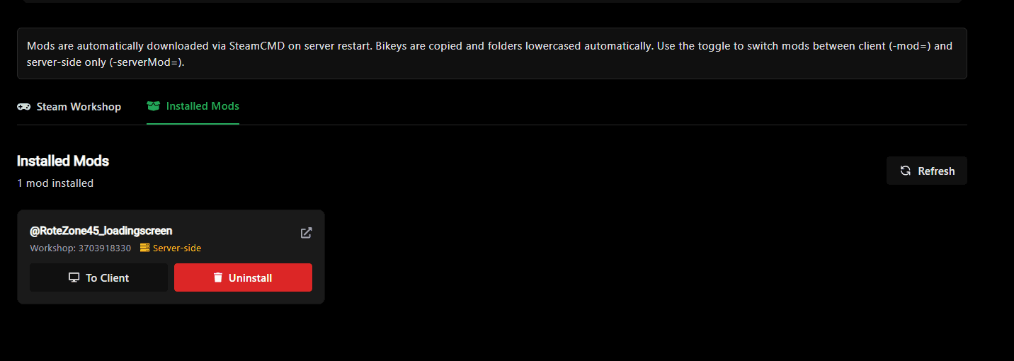 Installed mod with Server-side badge