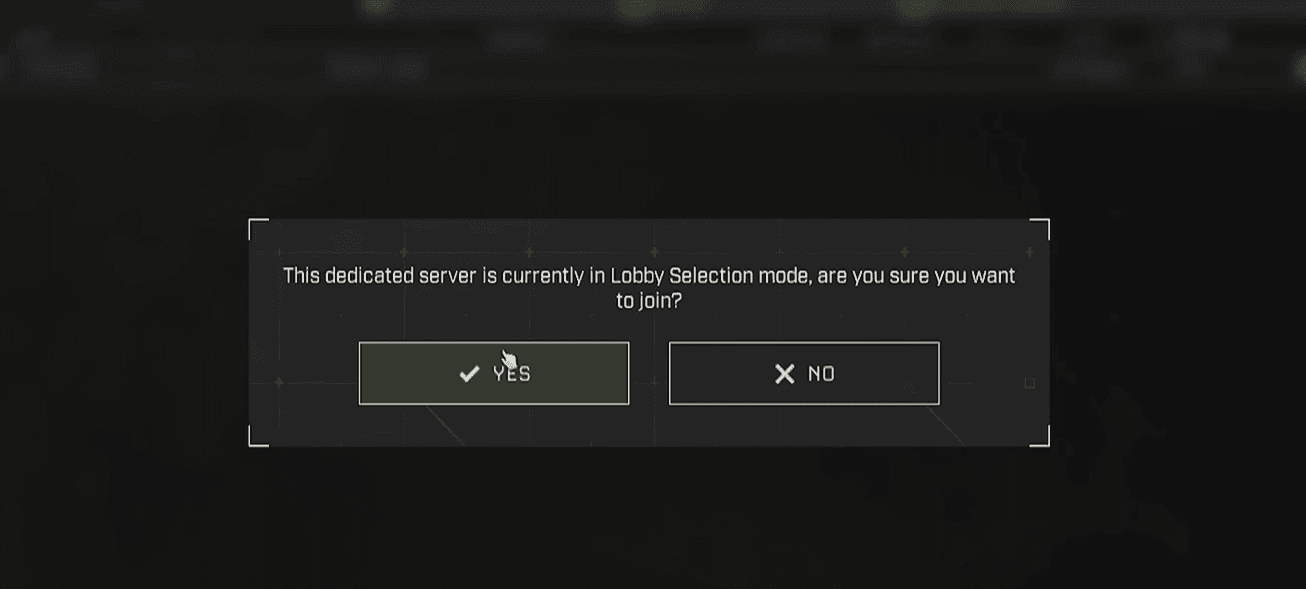 Lobby Selection mode confirmation