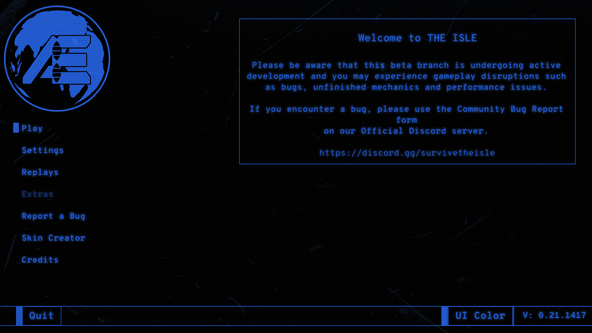 The Isle Evrima main menu
