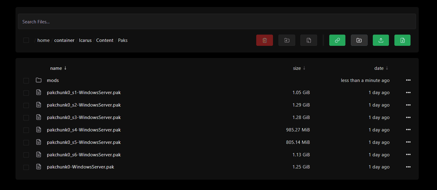Icarus Paks folder with mods subfolder created