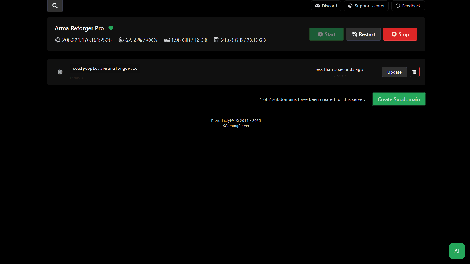 Subdomains page