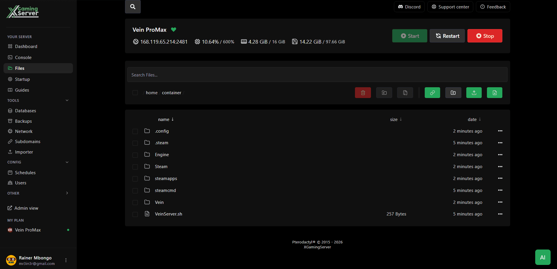 File Manager showing the server root