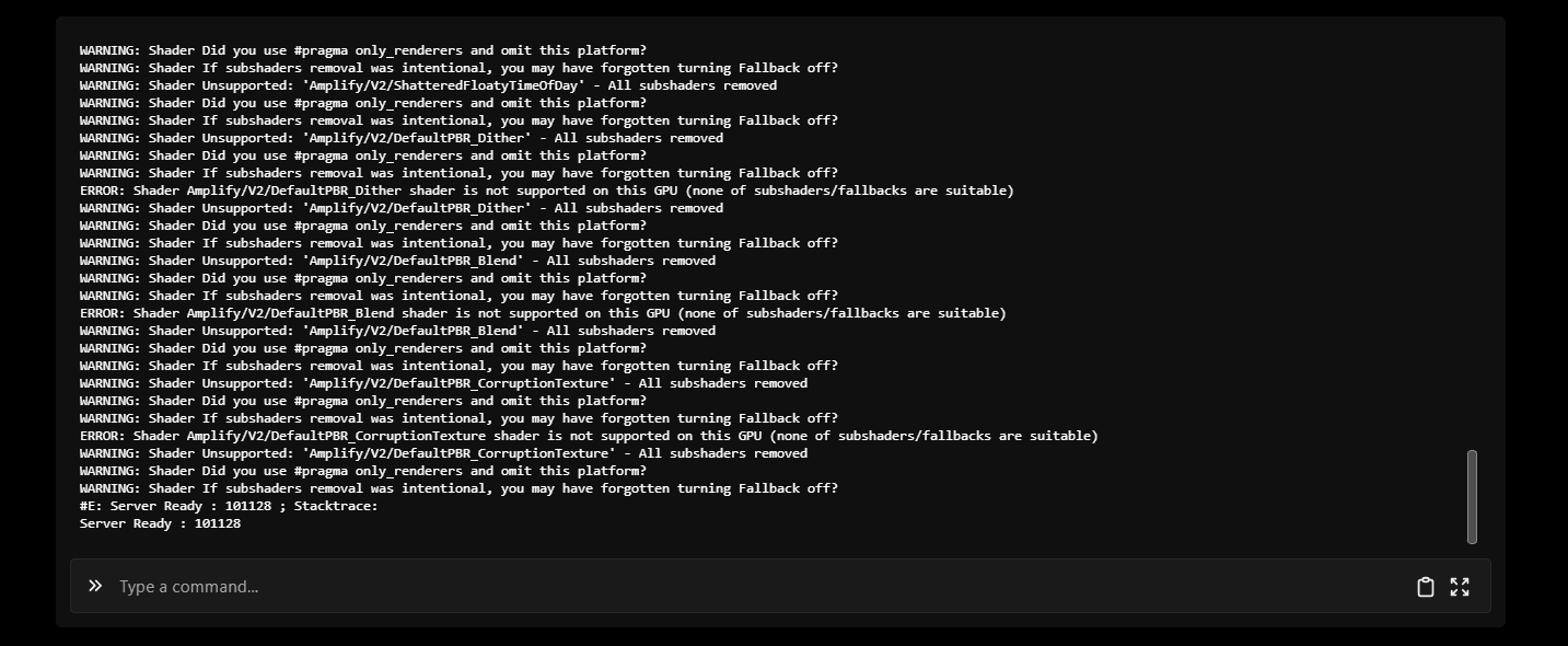 Console showing Server Ready with code