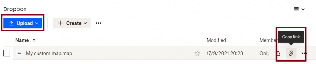 upload the map to dropbox