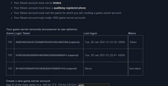 gmod game server login token