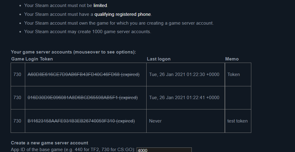 gmod game server login token