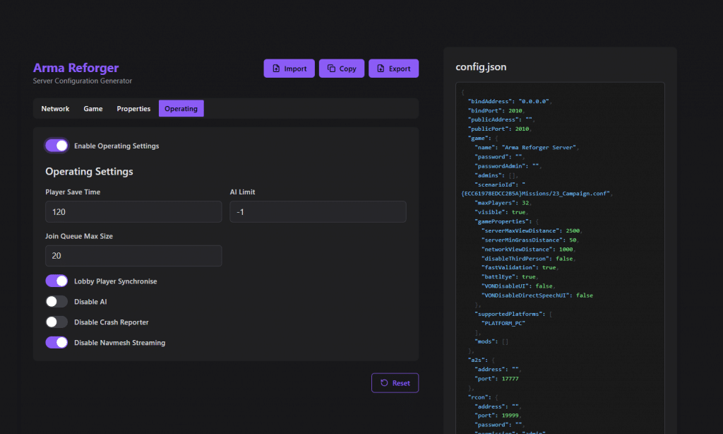  Arma Reforger Server Configuration Tool-operating