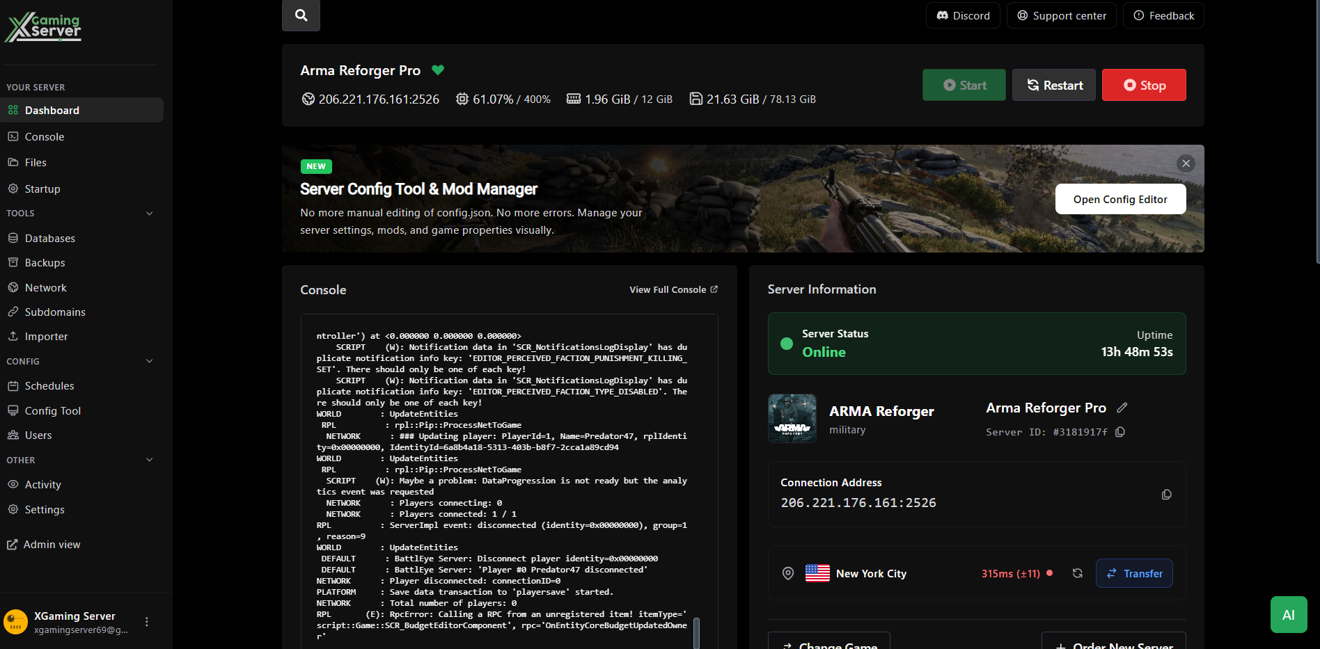 Arma Reforger Game Panel